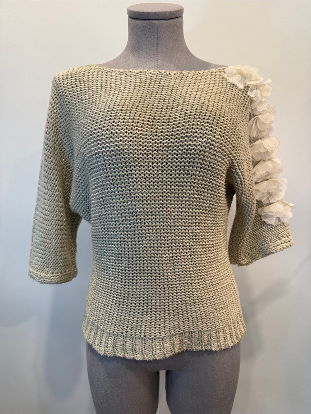 Dressing de Jola Metallic Knit Floral Appliqué Sweater